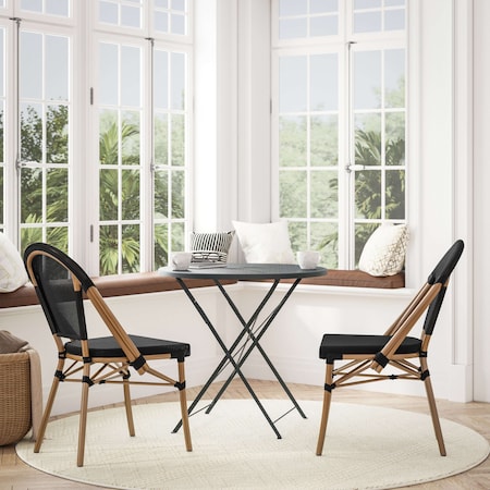 Flash Furniture Marseille French Bistro Stacking Chair, Blk Textilene Back & Seat, Aluminum Frame, Natural, 2PK 2-SDA-AD642107-BK-NAT-GG